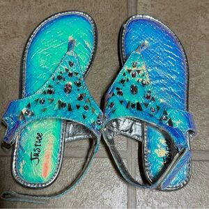 Justice Iridescent and Silver Sandals with Gem Details